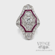Pierced Filigree Diamond and Ruby Accented Platinum Ring video