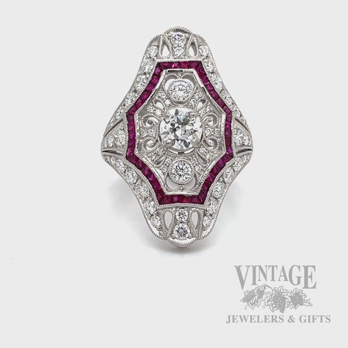 Pierced Filigree Diamond and Ruby Accented Platinum Ring video