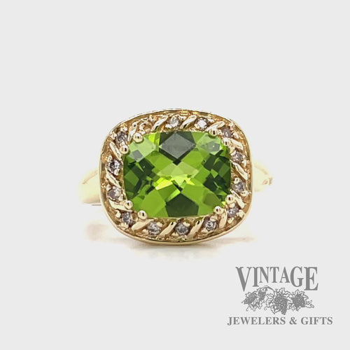 Peridot diamond halo 14k gold ring video