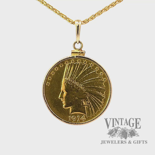 1914 Indian Head gold coin in pendant bezel video