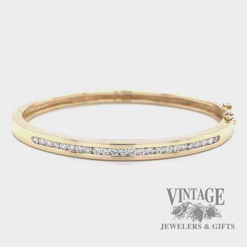 Hinged 14k gold diamond bangle bracelet video