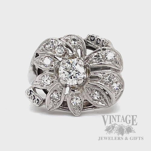Vintage Floral 14k white gold and .68 CTW diamond ring video
