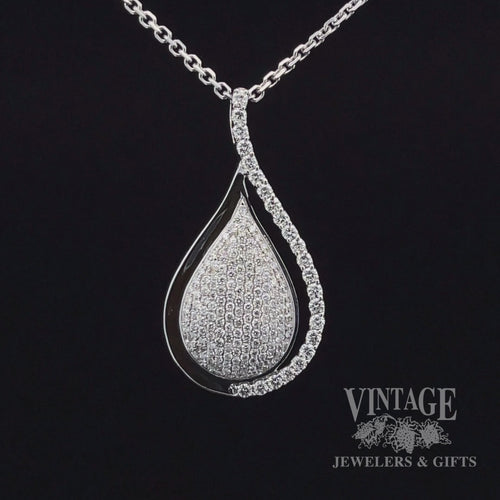 Teardrop shaped natural diamond pave 14KW gold pendant video