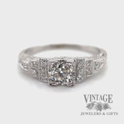 Antique engraved 18k white gold and diamond ring video