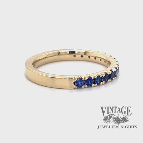 Blue sapphire 14ky gold castle pave ring stacker video