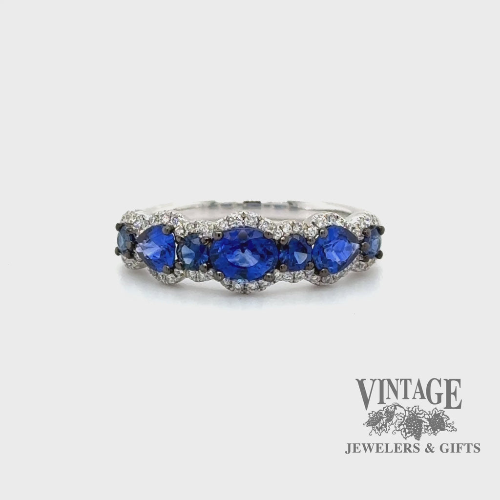 Blue sapphire and diamond 14kw gold ring Video
