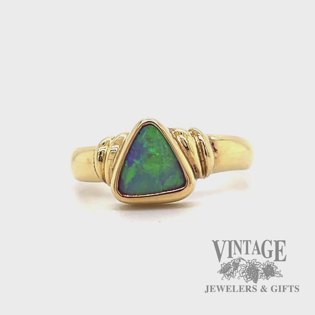 Lighting Ridge black opal 18k yellow gold ring video