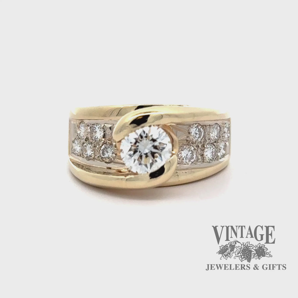 Revolving video of 14ky gold 1.40ctw floating diamond pave ring