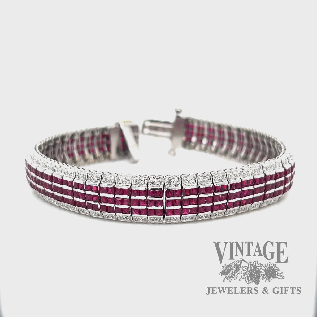 Vintage ruby and diamond 14k white gold 7” bracelet video