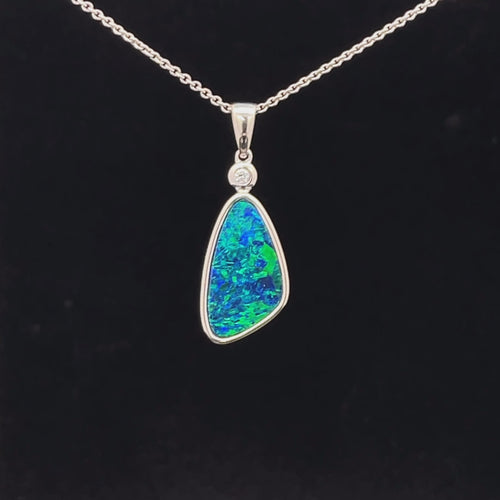 Black opal 14k white gold pendant video