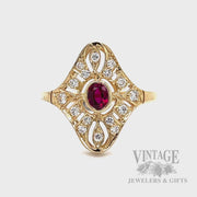 Pierced Ruby and Diamond Accentced 14k Gold Ring Video