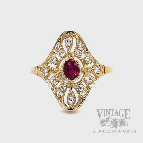 Pierced Ruby and Diamond Accentced 14k Gold Ring Video