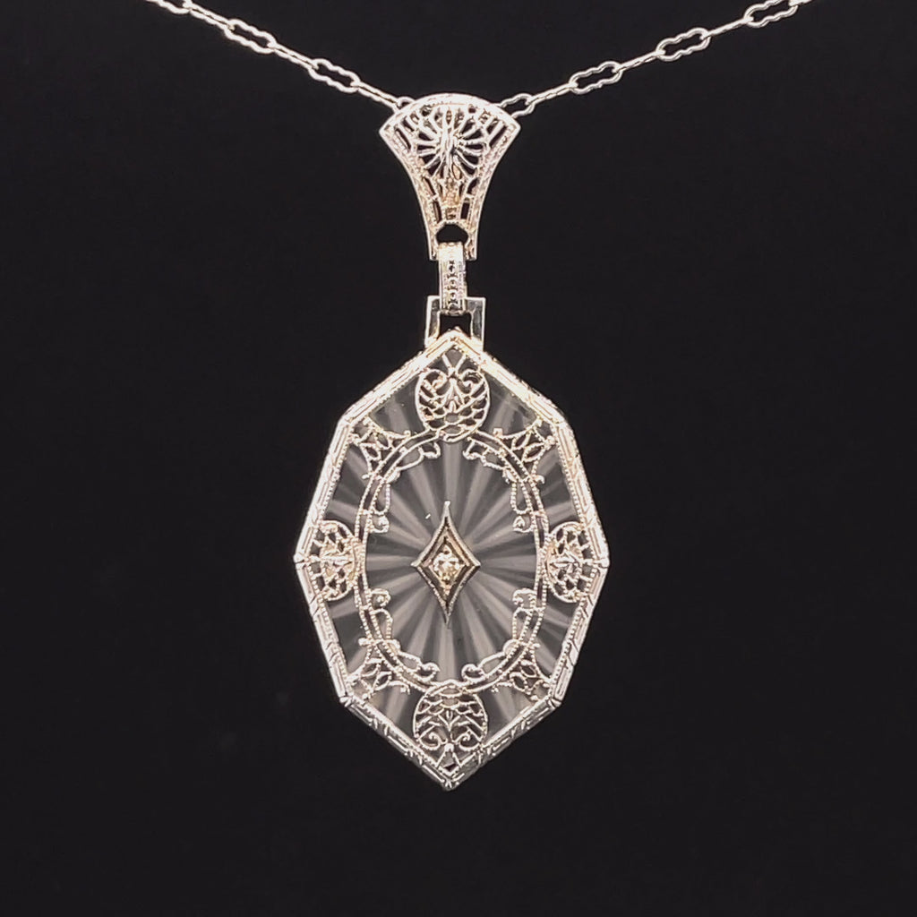 Diamond & crystal pendant with 14kw gold filigree design video