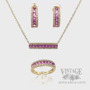 18" Pink Sapphire Diamond Accented Bar 14k Gold Necklace Video of Set