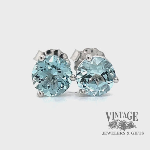 1.42ctw round natural aquamarine 14KW gold martini studs video