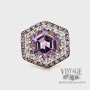 Amethyst and diamond double halo 14k gold ring video
