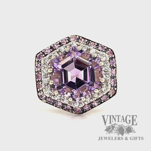 Amethyst and diamond double halo 14k gold ring video