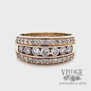 Triple row 10k gold natural diamond ring band video