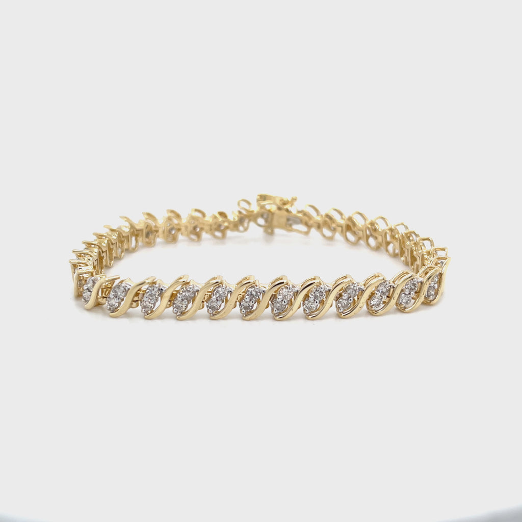 Twisting diamond tennis 14ky gold bracelet  video