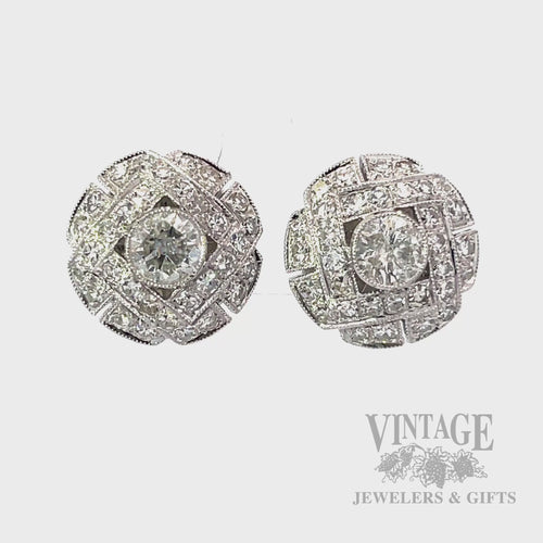 Diamond Button 17k White Gold Earrings Video