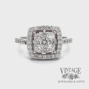 Cushion shaped 14k white gold diamond cluster ring video