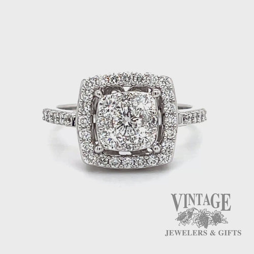 Cushion shaped 14k white gold diamond cluster ring video