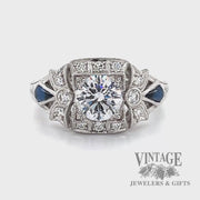 Diamond and sapphire vintage inspired 14k white gold ring video