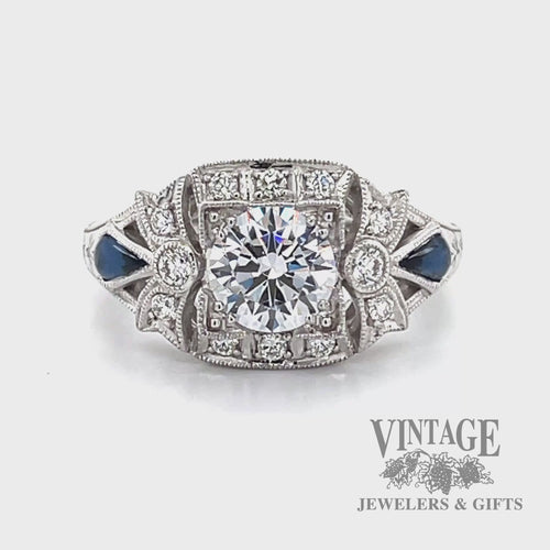 Diamond and sapphire vintage inspired 14k white gold ring video
