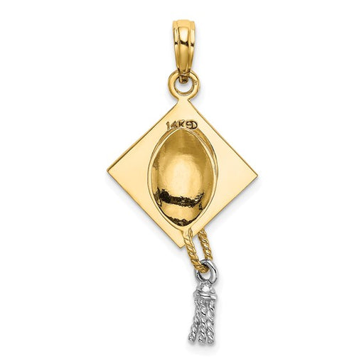 14 karat yellow gold graduation cap charm with rhodium finished swinging tassel, underside
