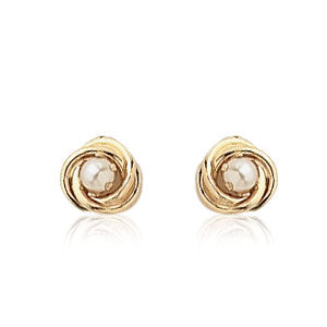 14 karat yellow gold cultured pearl center knot design stud earrings