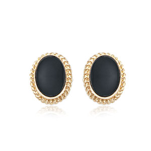 Onyx bezel set twisted wire rim 14 karat yellow gold stud earrings