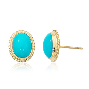 14 karat yellow gold bezel set Turquoise twisted wire rim stud earrings