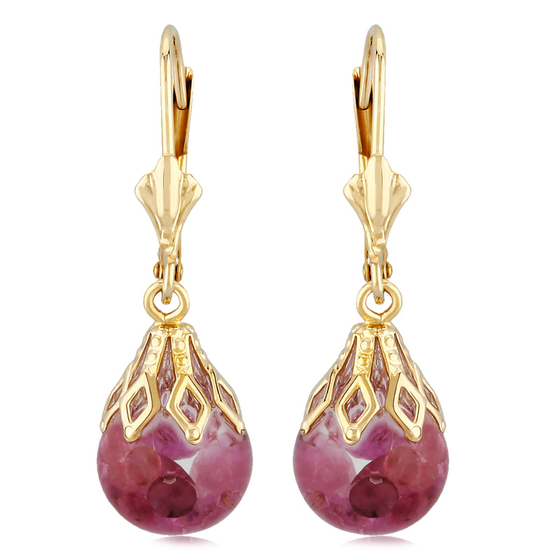 Floating ruby 14 karat yellow gold drop earrings