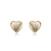 14 karat yellow gold medium size bright cut heart stud earrings with diagonal ridges