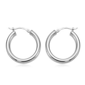 14 karat white gold 20 mm diameter, medium size hoop earrings