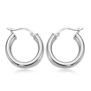  14 karat white gold small tube hoop earrings