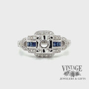 Diamond and sapphire hand engraved 14kw gold semi mount ring video