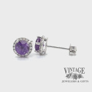 Amethyst and diamond 14kw gold halo stud earrings video