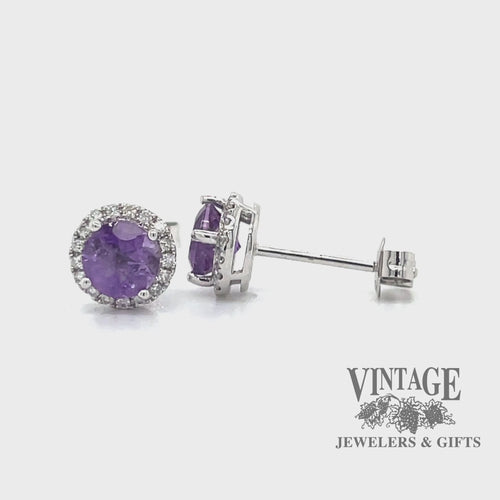 Amethyst and diamond 14kw gold halo stud earrings video