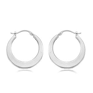 14 karat white gold flat crescent shape hoop earrings