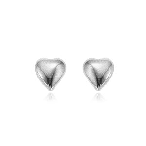 Puffed heart 14 karat white gold, medium size, pierced stud earrings