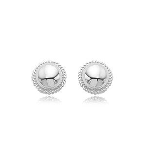 14 karat white gold 8 mm domed earrings with twisted wire bezel