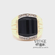 Revolving video of 14 karat yellow gold faceted onyx and diamond tapered ring