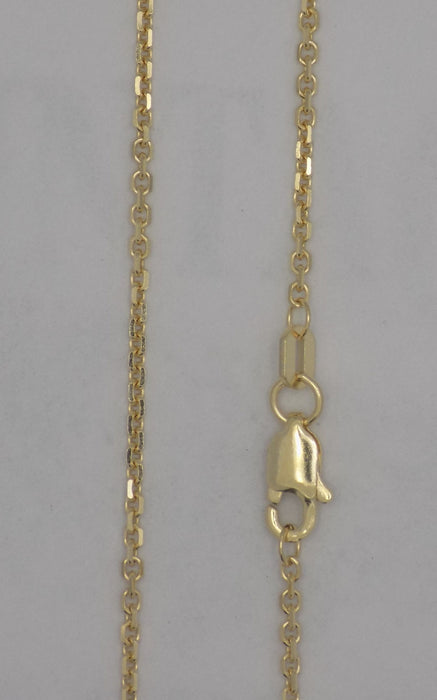 Picture of 14 karat yellow gold solid 1.45 mm diamond cut cable chain with lobster clasp.