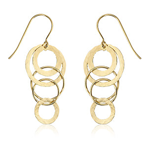 Hammered cascading circles 14ky gold drop earrings