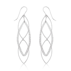 Sterling silver long hammered multi marquise shape drop earrings
