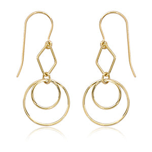 Circle duo 14ky gold mini drop earrings