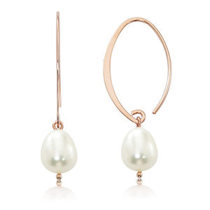 14 karat rose gold sweep drop earrings with freshwater cultured pearls
