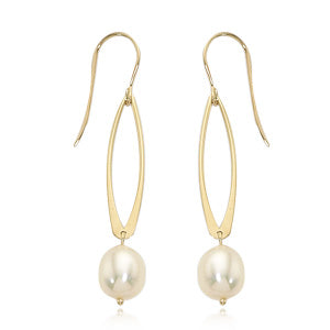 14 karat yellow gold freshwater cultured pearl drop earrings