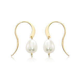14 karat yellow gold fresh water cultured pearl wire hook drop earrings